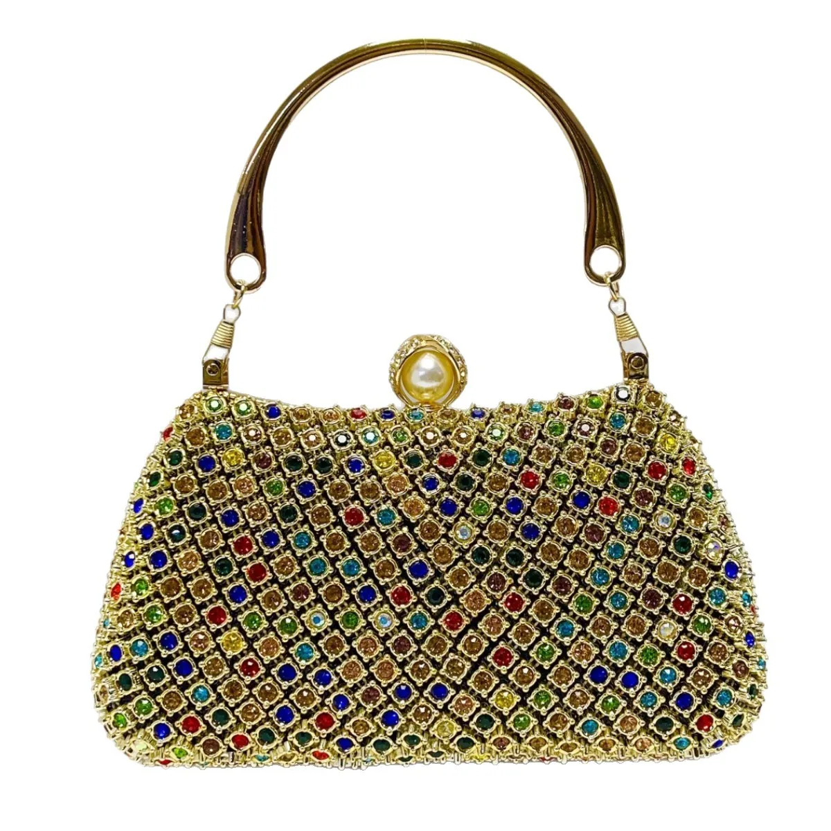 

New Cross-border Dinner Diamond Clutch Bag Women's Chain Box Handbag Faionable Hand-held Bag Daily Use Hard ell Bag