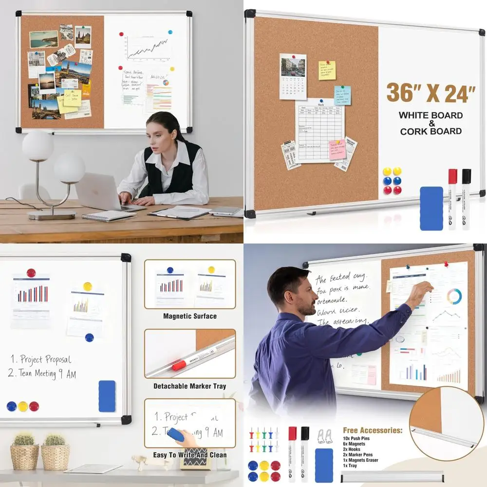 

Магнитная доска для записей и доска для заметок 36x24 дюйма, настенный набор для офиса или школы: сухостираемая доска и доска для объявлений