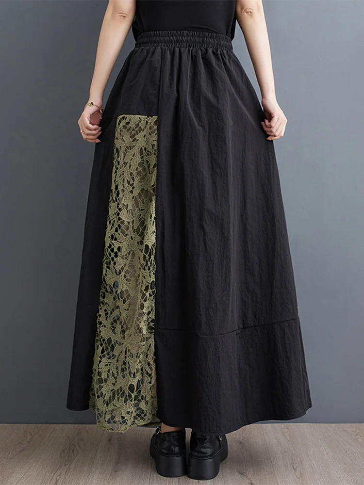 SHENGPALAE 2024 Summer New Half Skirt Fashion Splicing Lace Long Skirt Loose and Versatile Casual A-line Skirt