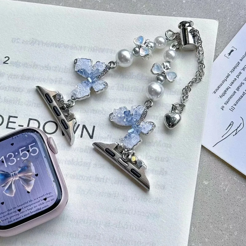 مناسبة ل أبل IWatch 9 8 7 6 5 الصيف الجليدية فراشة اللؤلؤ سوار معدني 42 46 49 مللي متر الجيل حزام ساعة اليد الساعات #1