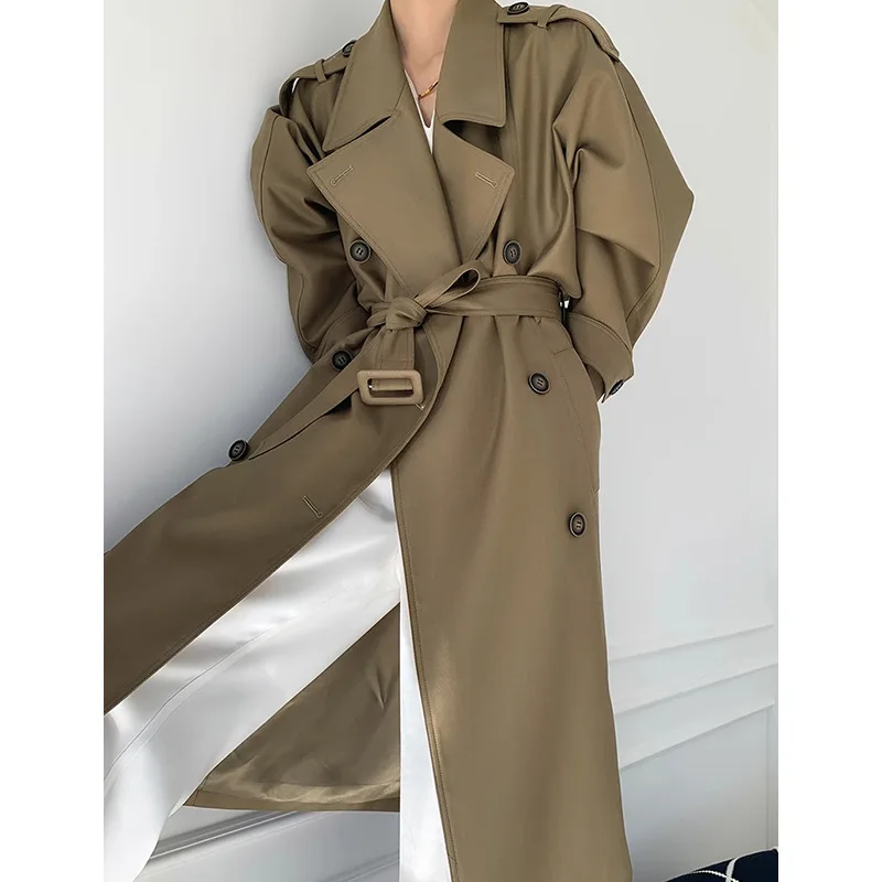 Retro British Temperament Double-breasted Medium Long Trench Coat Women's New Space-up Coat Exquisite Simple Casual Personality