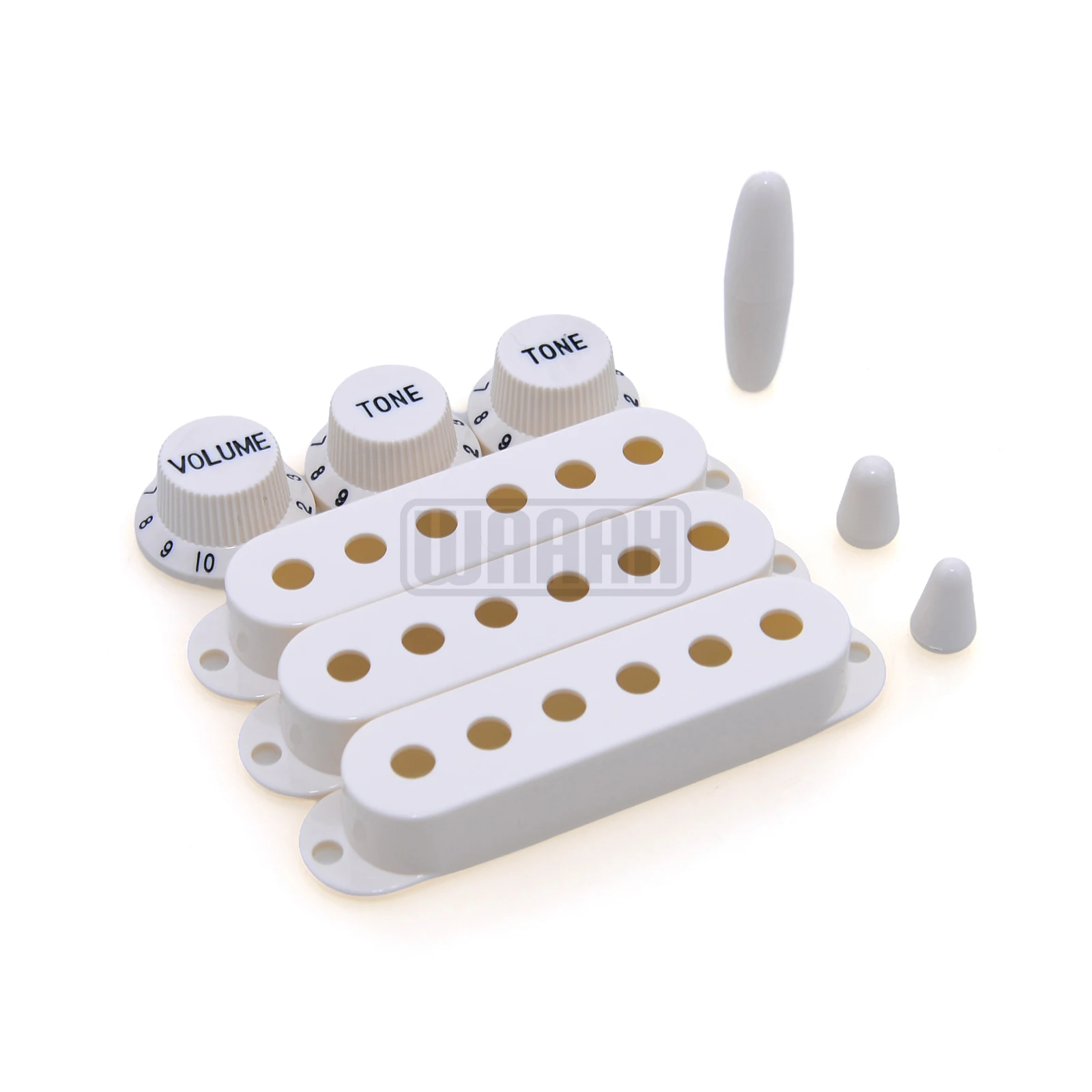 WAAAH Single-Coil-ST-Gitarren-Tonabnehmerabdeckung mit 2-Ton- und 1-Volumen-Drehreglern und Schalterkopf-Teilesatz Gitarrenteile – Detail 1