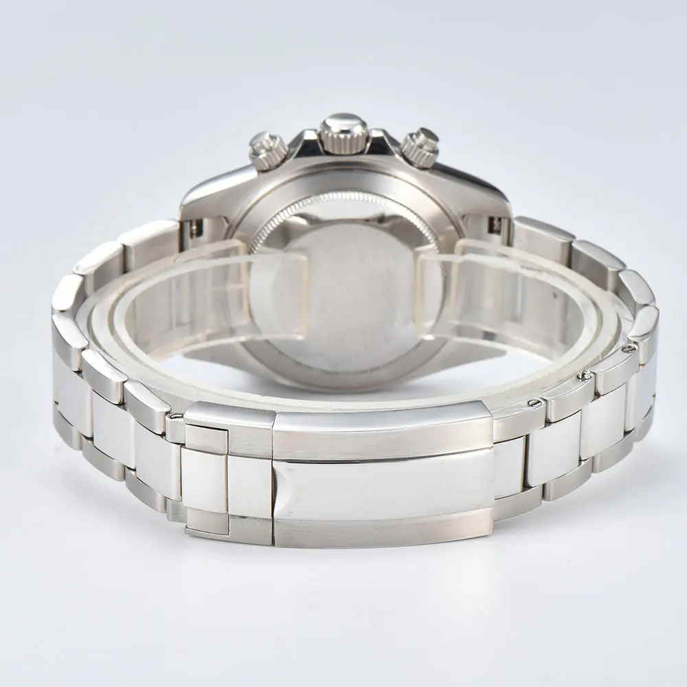 ساعة يد رجالية 39 ملم مع كرونوغراف حركة VK63 وزجاج الياقوت وحزام مطاطي وساعة مخصصة لرجال الأعمال الفاخرة