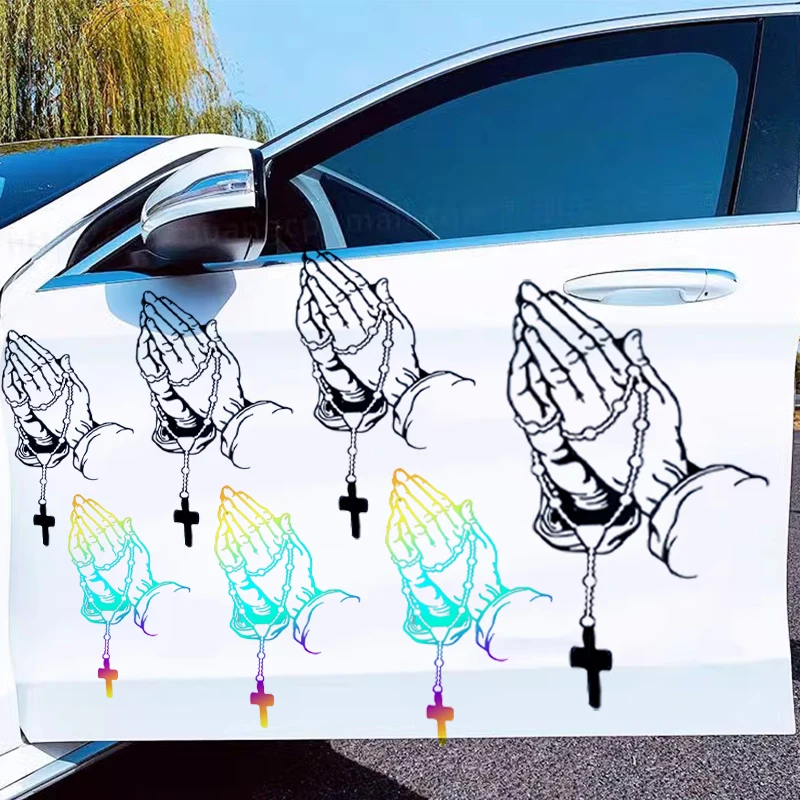 1pc Car Interior Sticker Color Car Prayer Gesture Laser Stickers God Jesus Christ Fashion Car Body Styling Decorative Stickers