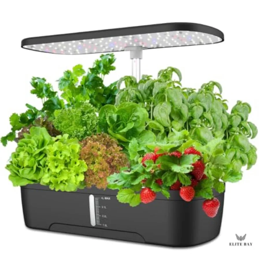 

-Hydroponic Growing System with 12 Pods Smart Garden with LED Display Full-Spectrum Grow Light and 4L Water Tank AU/US Plug Soi