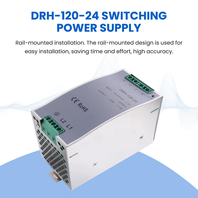XTECH DRH-120-24 تحويل التيار الكهربائي 380AC 120 واط إخراج واحد 24 فولت الصناعية Din السكك الحديدية مفتاح إمداد الطاقة
