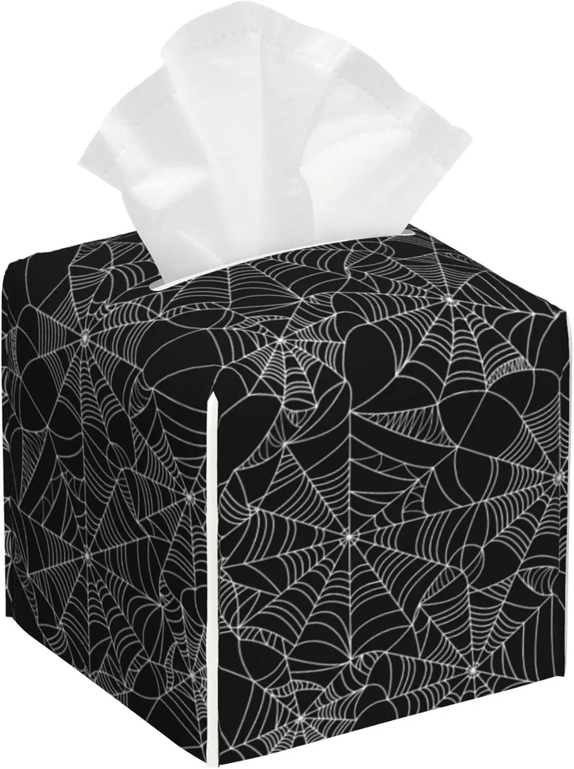 Spider Web Tissue Box Holder Cube Tissue Box Cover Holder Leather Facial Paper Organizer Dispenser Home for Bedroom Night Stands
