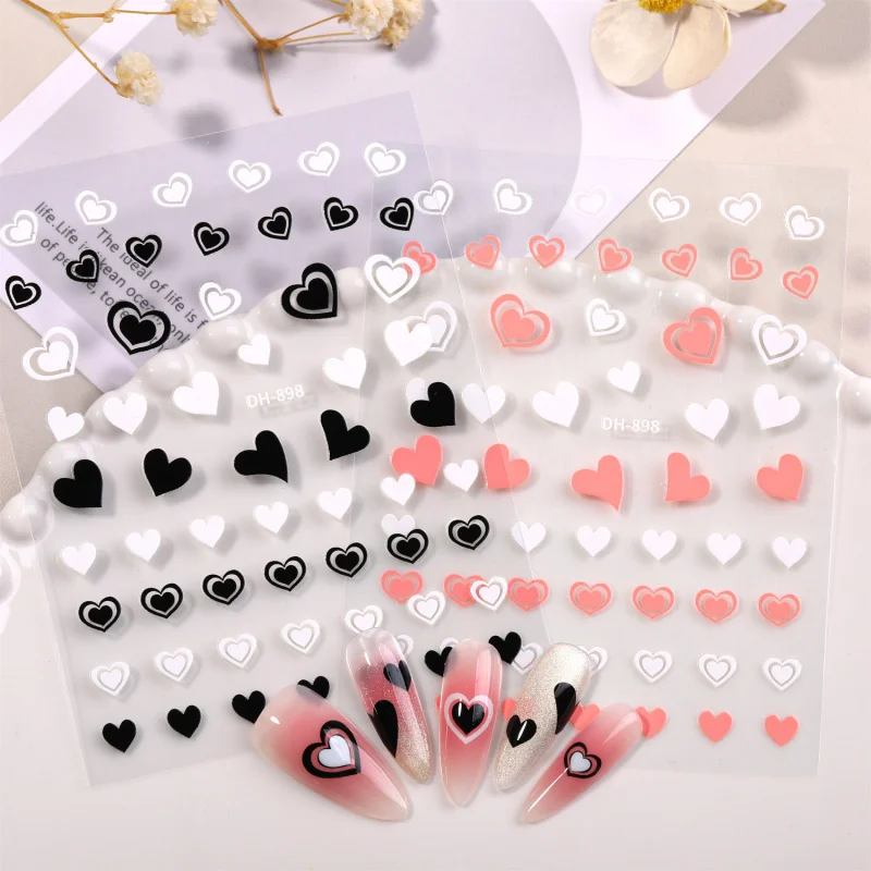 

Sweet Cool Hollow Out Solid Color Heart Art StickersDIYNail Art Black and White Decorative Accessories DH898