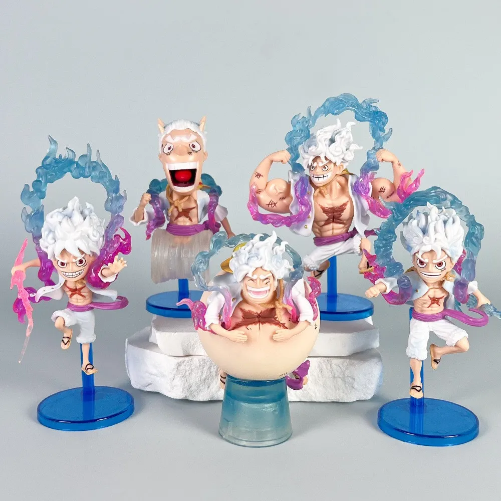 

5pcs Anime One Piece Nika Form Luffy Statue model Q Version Figurine Pvc Statue Model Toys Collectible Decoration Desktop Gifts