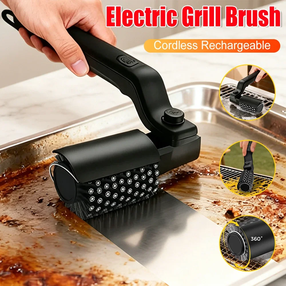Electric Grill Cleaning Brush Rotary BBQ Cleaner Tool 180° Adjustable Head Rechargeable Cordless Adjustable Angle Gifts