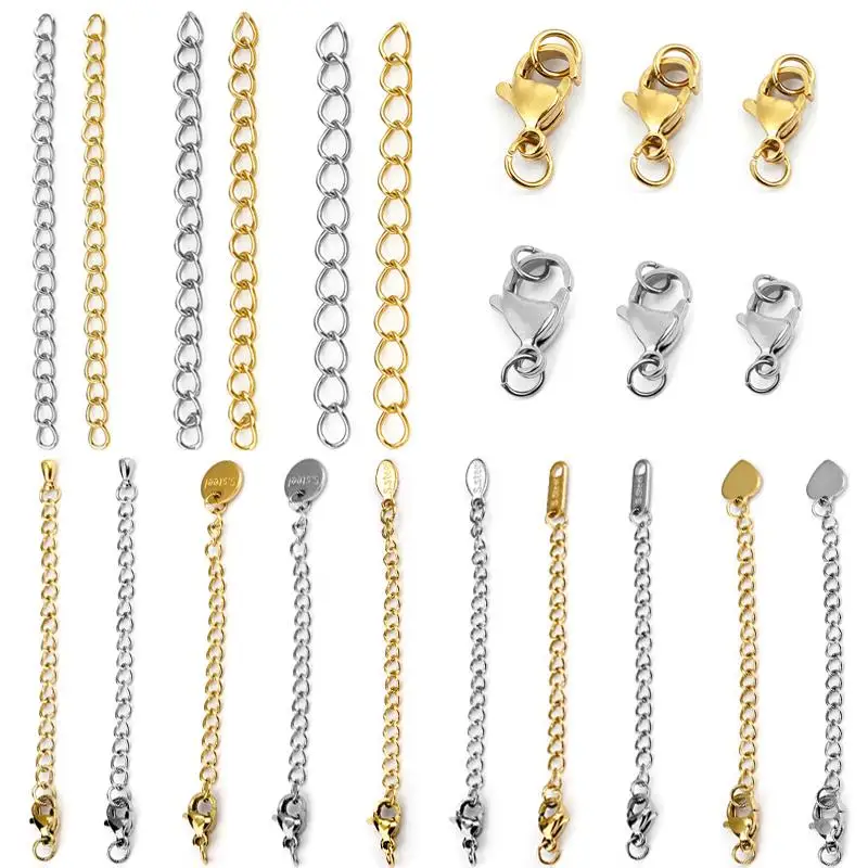 Stainless Steel Lobster Clasps Connector Extension Chains Link Jump Rings Connector for Bracelet Necklace DIY Jewelry Making