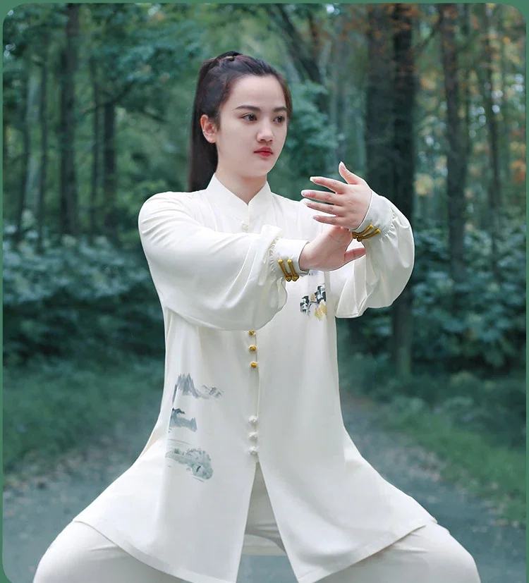 

Kung Fu Dress Martial Art Uniform Wushu Clothing Tai Chi Clothes Women And Men Unisex White Printing Kun Master 2023 New Style