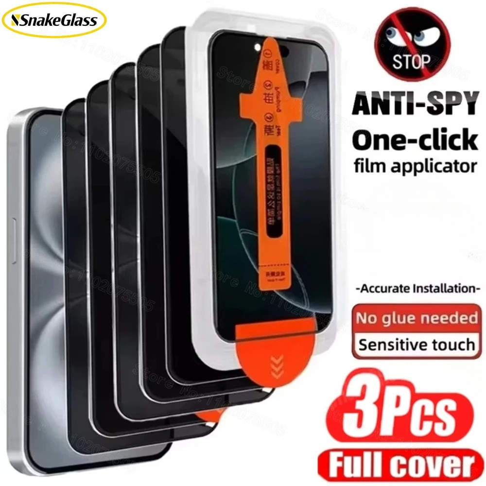 

3PCS Privacy Easy Install Screen Protector For iPhone 17 Pro Max 16 Pro Max 17e 16e 16 15 14 13 Pro/Plus Anti Spy Tempered Glass