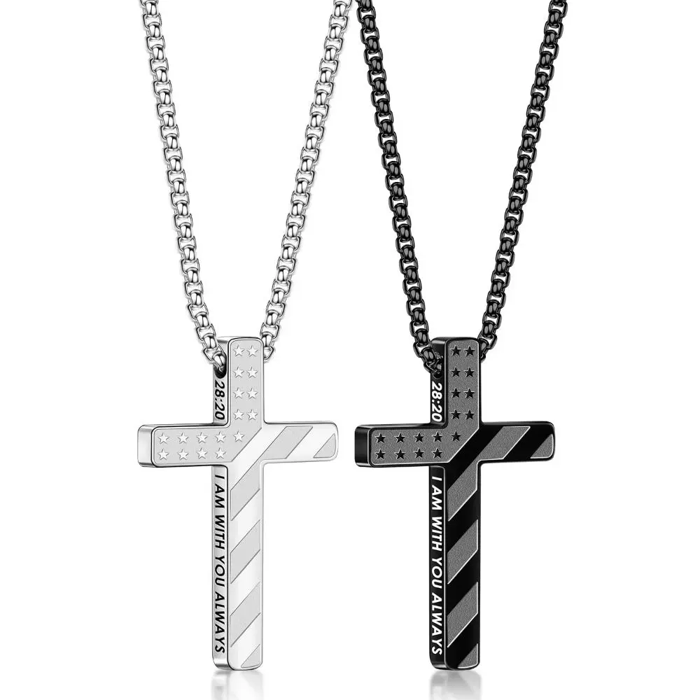 Stylish Titanium Steel Christian Cross Inspirational Devout Bible Verse Elegant Faith Flag Pendant Gifts