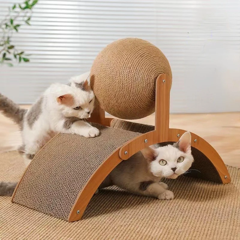 Cat Grabbing Board Wooden Cat Climbing Frame Vertical Scratch Resistant Cat Toy Rotating Sisal Rope Cat Grabbing Ball Cat Tower