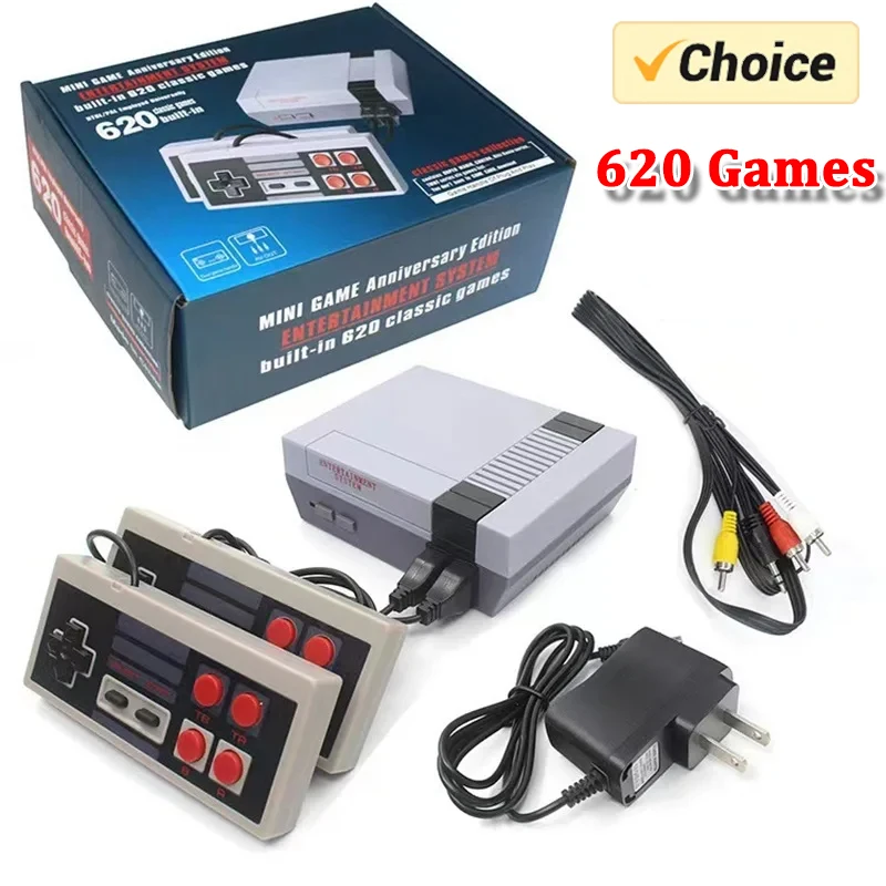Mini Consola de Videojuegos Portátil Familiar, Salida AV, Retro, 620 Juegos Clásicos Integrados, Doble Control, Reproductor de Juegos