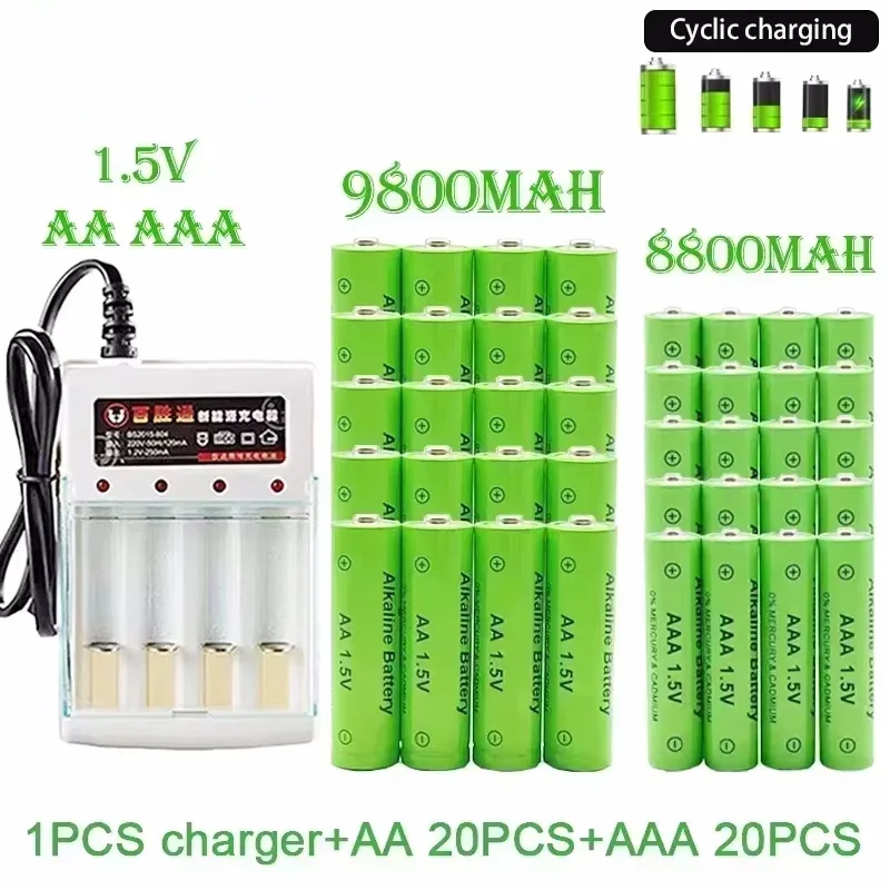 

2024 Hot Selling 1.5V Rechargeable Battery AA9800MAH AAA8800MAH Alkaline Technology Battery with Charger, Suitable for Toys