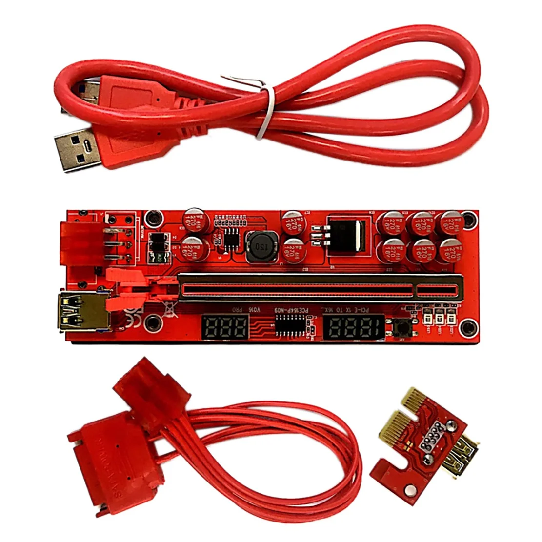 1 Pcs New VER016 PRO PCI-E 1X to 16X GPU Extension Cable Riser Card with LED Temperature/Voltage Display for BTC