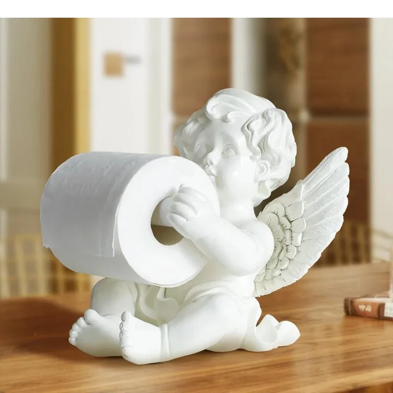 

Angel Resin Tissue Holder Household Bathroom Toilet Paper Roll Living Room Desktop Napkin Box Decoration Items