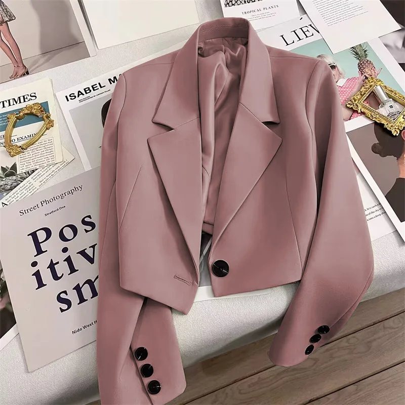 Women Short Blazer Coat Lapel Blazers Single Button Outerwear Work Long Sleeve Casual - usage example