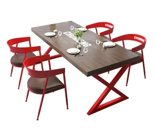 

l Industrial style Custom size color cafe bar music restaurant public house solid wood table and metal chair set