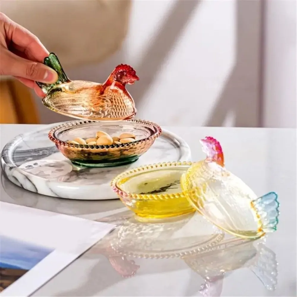 Vintage Acrylic Chicken Shaped Dish With Lid Hen on Nest Fruit Plate Dessert Storage Plate Table Decorations