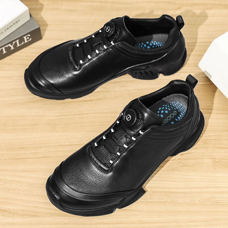 

New Man Casual Sneakers Real Leather Cowhide Shoes Breathable Loafers Thickened Bottom Shoes