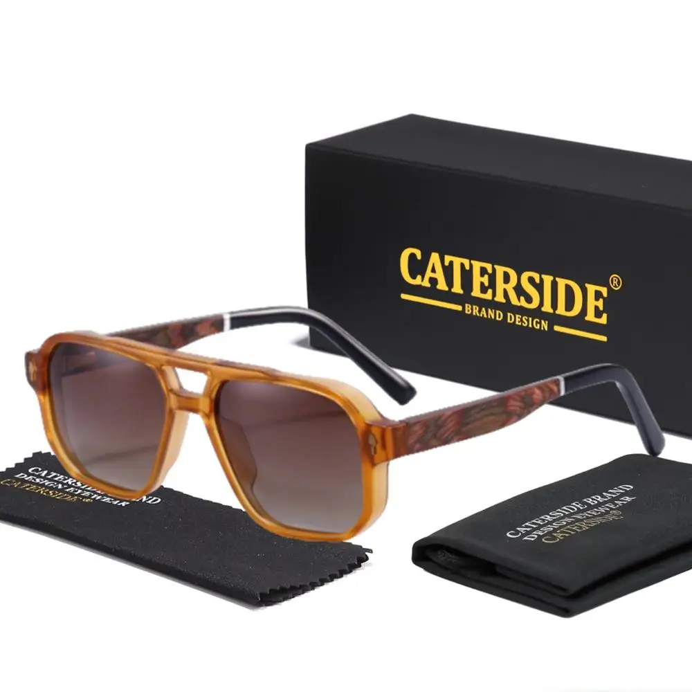 CATERSIDE Modische polarisierte Sonnenbrille für Herren, Holzbeine, flaches Doppelbrücken-Design, Sonnenbrille für Damen, Outdoor-Sommerbrille – Detail 18
