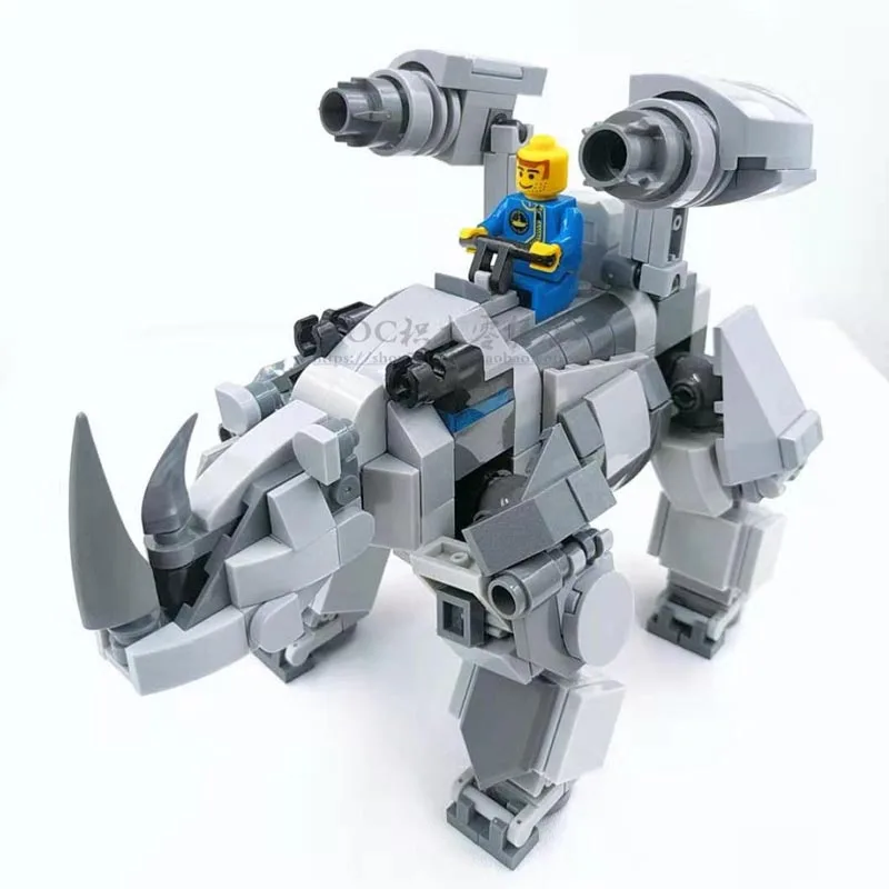 Rhino Manned Mecha Fighting Warfare Robots Maodel Assembly Small Particle Building Blocks Educational Toys For Children Brick