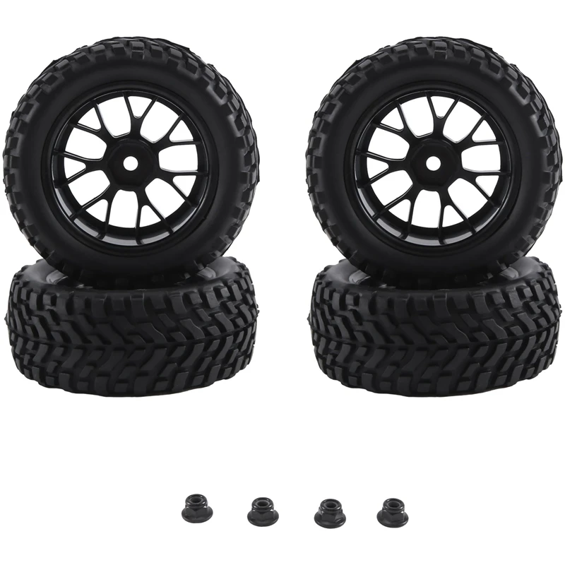 4Pcs 75Mm Plastic Wheel Rim Rubber Tire Universal For All 1/10 RC Rally On-Road Racing TAMIYA TT02 XV01 Replacement Spare Parts