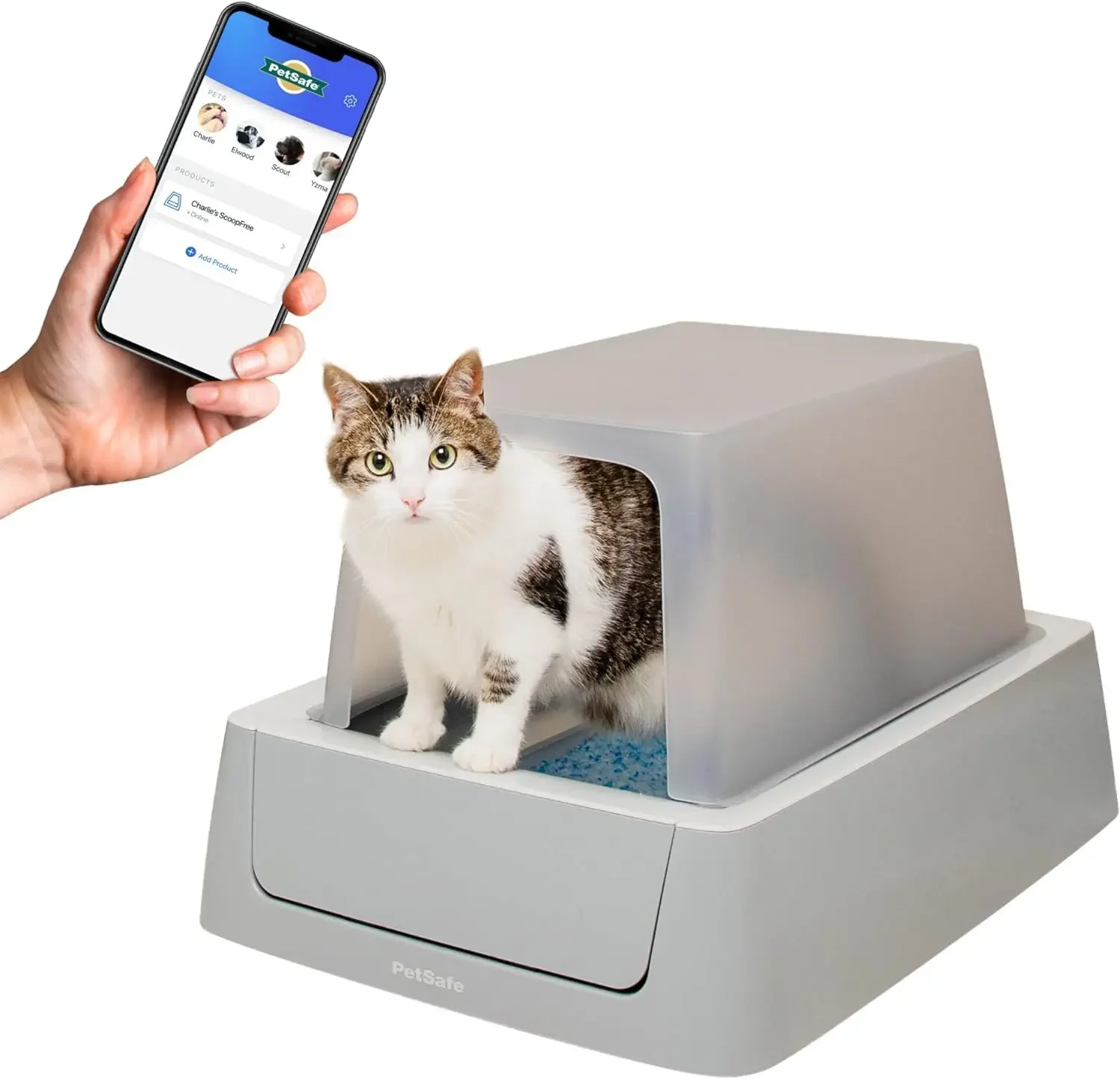 Self-Cleaning Cat Litter Box - WiFi & App Enabled - Hands-Free Cleanup With Disposable Crystal Trays - Less Tracking