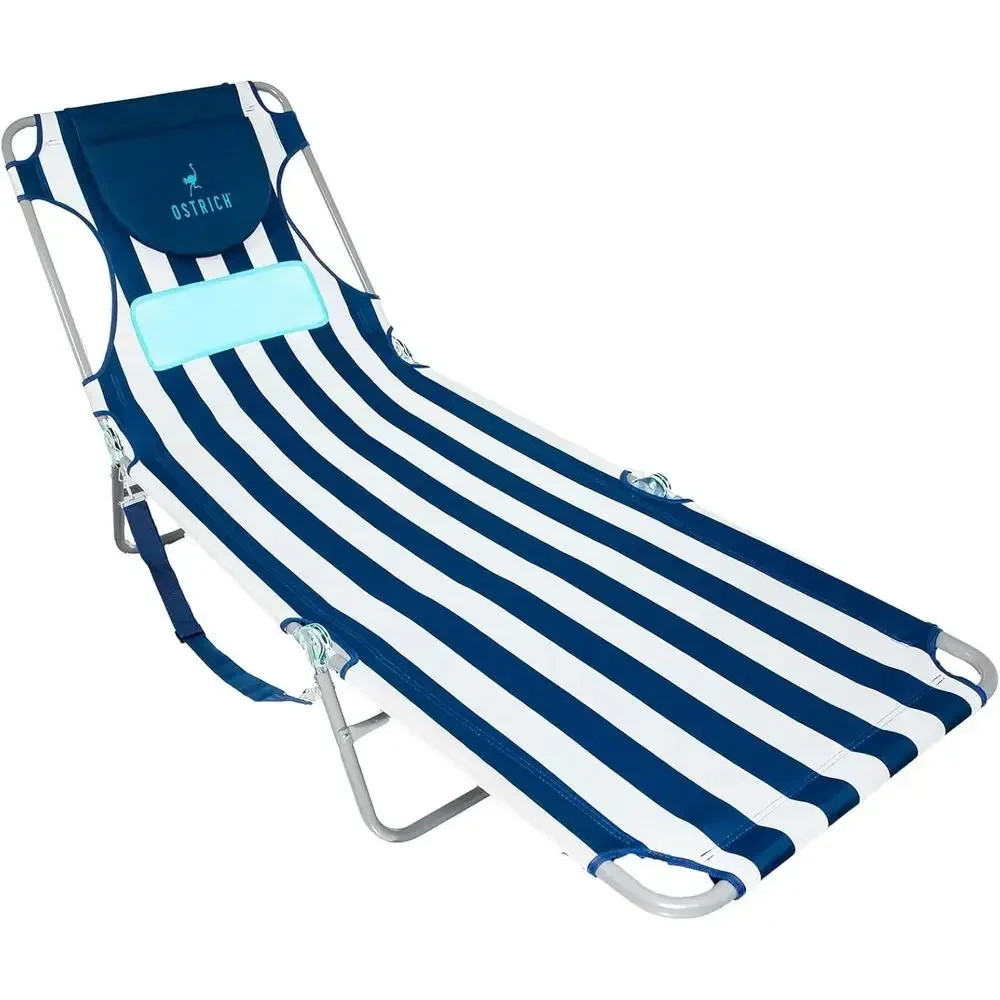 

Portable Reclining Beach Lawn Chair with Chest Support, Blue Stripe Pattern