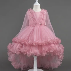 Girls White Pink Party Princess Dress Kids Girl Tailing Dresses for Wedding Birthday Ceremony Baby Girl Gown