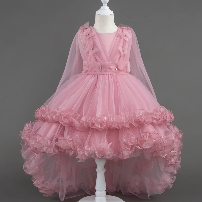 Girls White Pink Party Princess Dress Kids Girl Tailing Dresses for Wedding Birthday Ceremony Baby Girl Gown