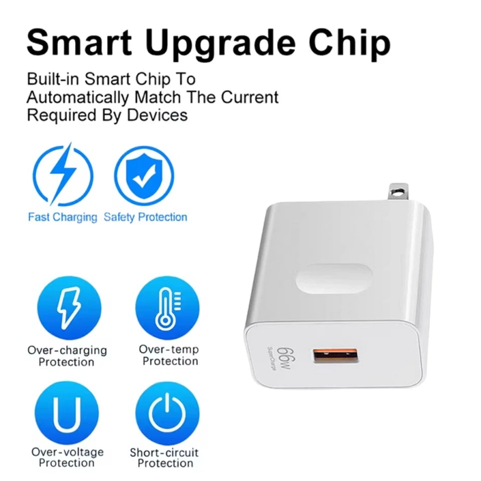 US 6A 66W Super Fast USB Charger For Huawei Mate 40 50 60 P50 Nova 8 9 10 Honor 90 100 X7 X8b X9 Magic 3 4 Type C Charging Cable
