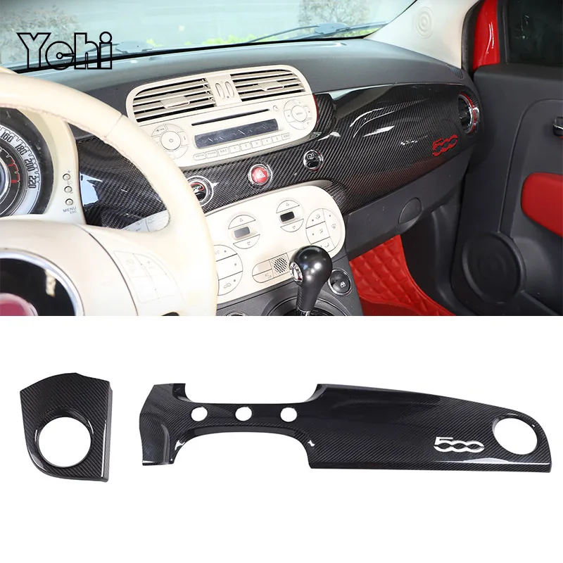 

For Fiat 500 2007-2015 Real Carbon Fiber Car Co-Pilot Dashboard Trim Panel Cover Trim Car Accessories