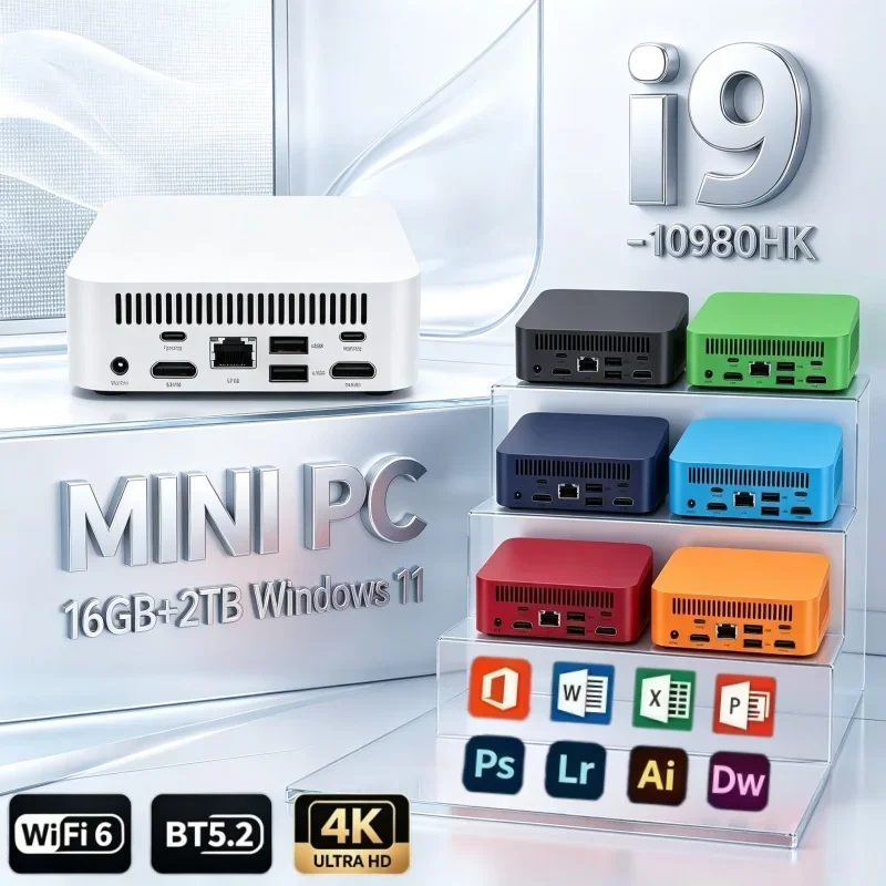 高性能ポータブルミニpc。cpuはi9-10980hk、ramは32gb、ssdは2tb。windows11、bluetooth-52、wi-fi-6を搭載。4k-hd対応で、家庭やオフィスでの使用に最適。