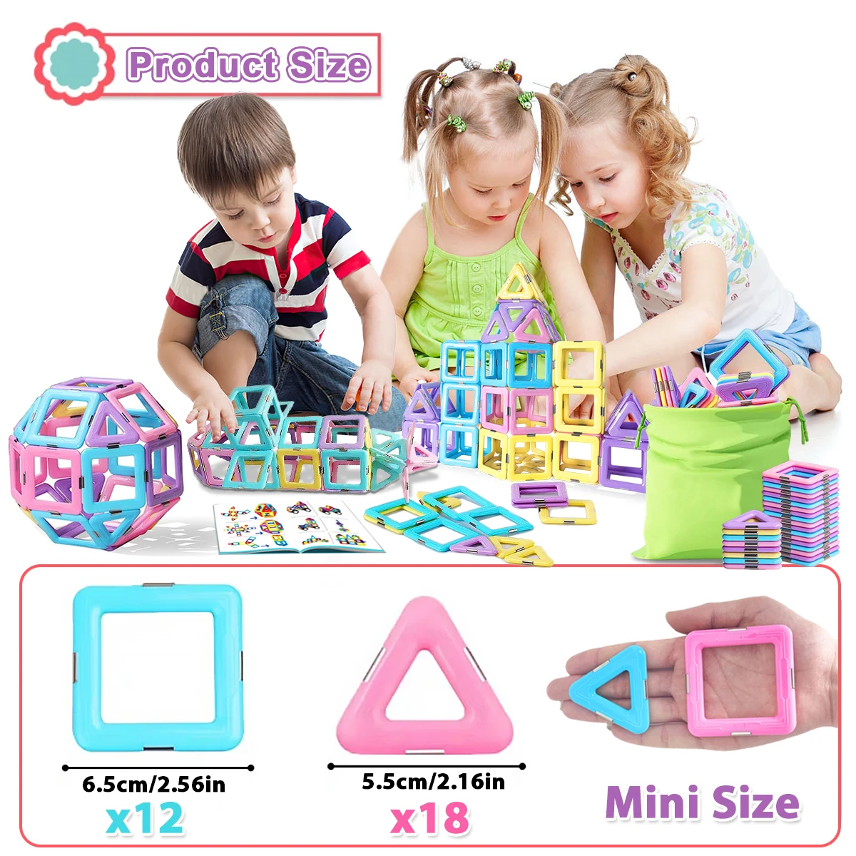 Ensemble de construction magnétique de grande taille pour enfants, blocs de construction magnétiques pour enfants, jouets magnétiques pour filles, document Macaron