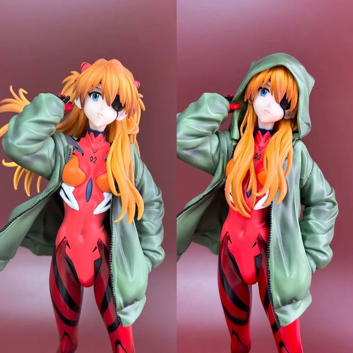 Neon Genesis Evangelion Asuka Langley Soryu Green Coat Anime Figure Pvc Dolls Double-Headed Statue EVA Collectible Toys view 3