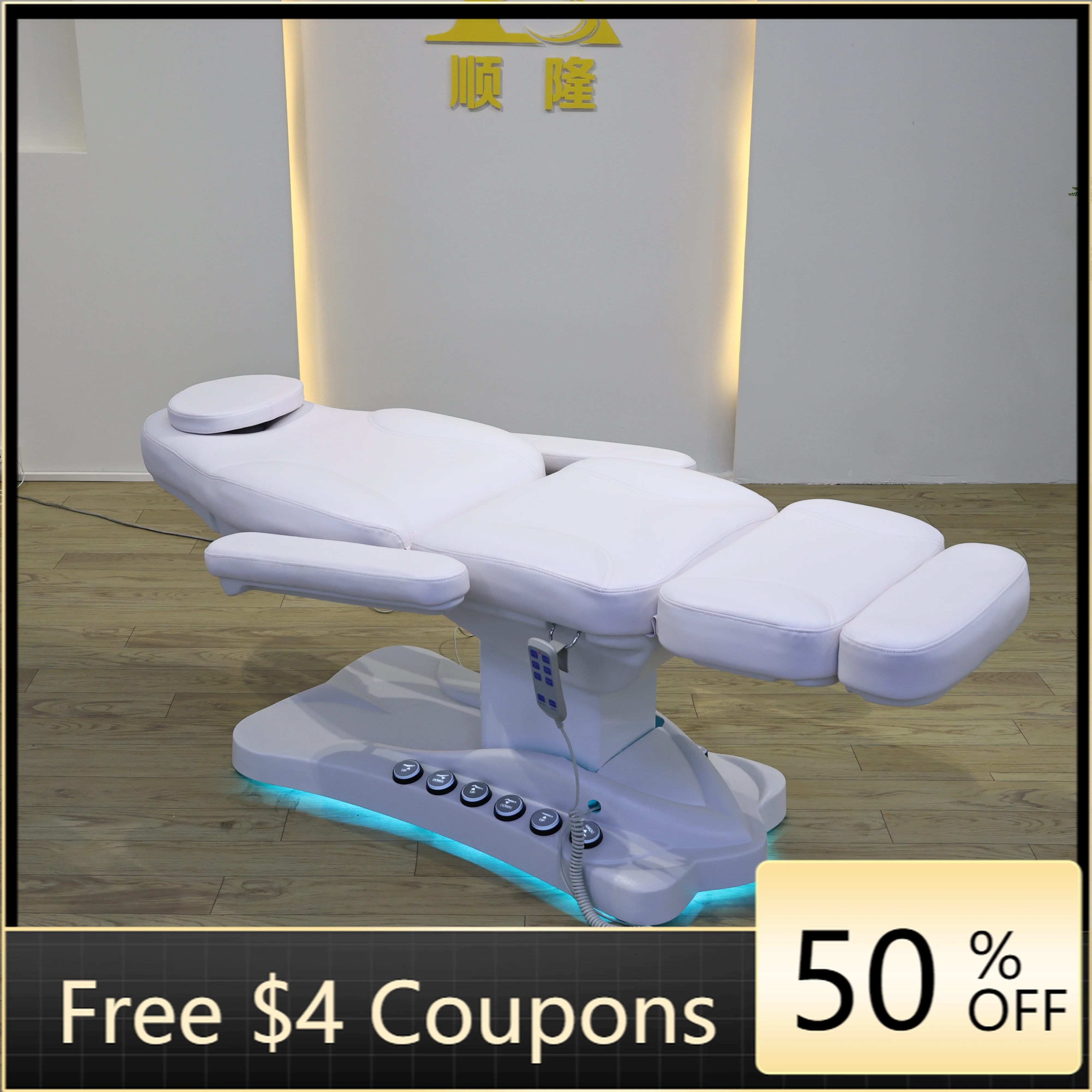 Luxury Electric Beauty Treatment Chair White PU LED Ambient Light Split Leg Rests Adjustable Reclining Tattoo Chair for Microbla