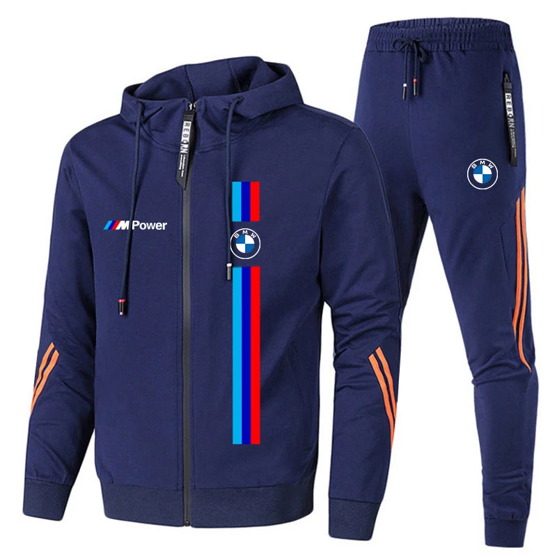 BMW Logo del marchio stampato Set da uomo Felpa con cappuccio Appassionati di auto Streetwear Moda maschile Autunno Inverno Capispalla + Pantaloni 2 pezzi