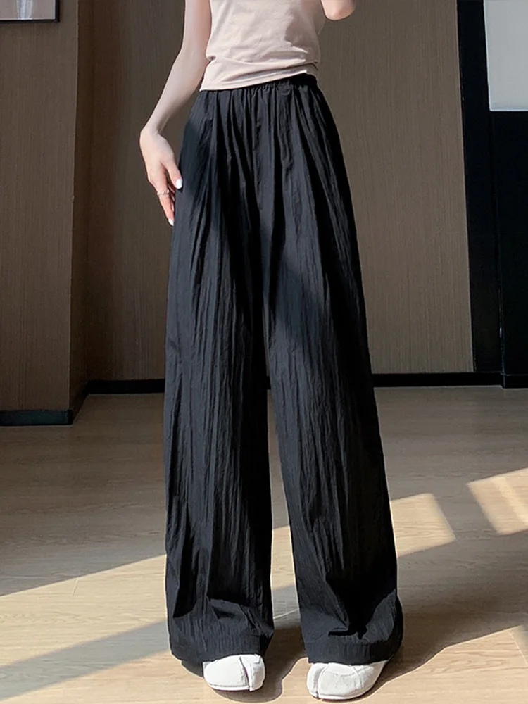 Spring Summer Women Loose Wide Leg Pants Casual Elastic Waist Straight Long Wide Leg Pants Female Casual Female Pants Trousers