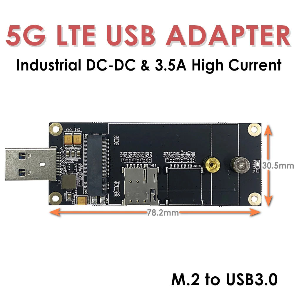 5G 4G LTE Industrial M.2(NGFF) to USB3.0 Adapter W/NANO SIM Card Slot Compatible with 5G LTE Module Like Quectel RM500Q etc.