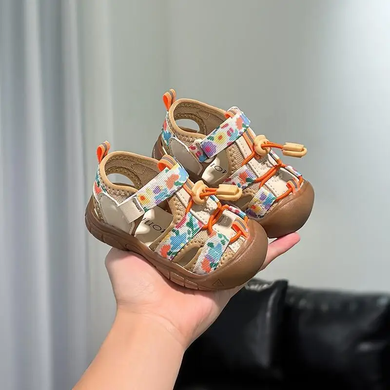 

Детские повседневные туфли Kawaii, сандалии для малышей, дышащая ткань, для мальчиков и девочек, летние, повседневные, с цветочным принтом, защита от ударов, новая модель