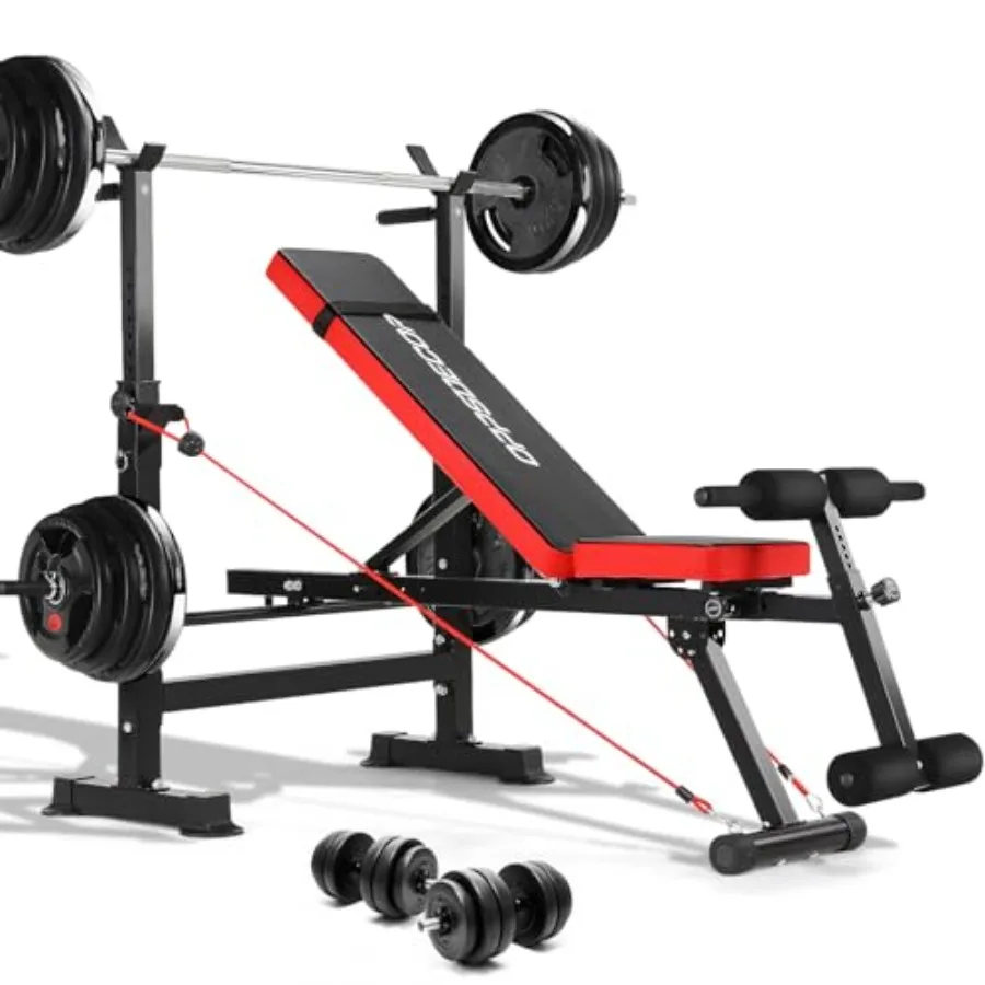 مجموعة مقاعد رفع الأثقال 6 في 1 مع رف القرفصاء لصالة الألعاب الرياضية المنزلية: محطة ضغط مقاعد البدلاء بسعة 600 رطل تتميز بجال الساق القابلة للإزالة