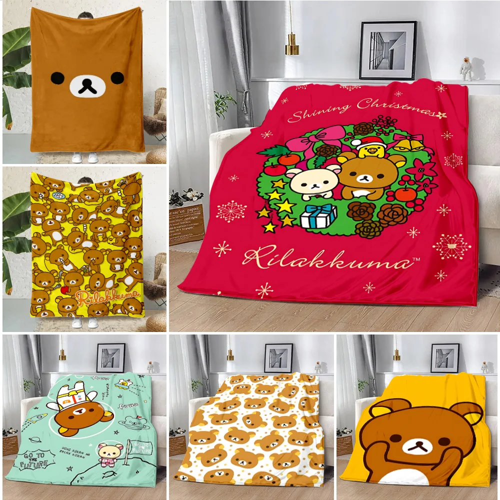 Cute Kawaii Cartoon Rilakkumas Bear Printed Blanket Picnic Blankets Warm Blanket Soft and Comfortable Home Travel Birthday Gift