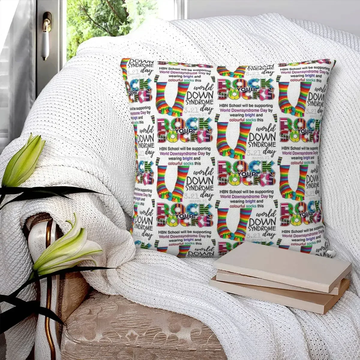 21 March World Down Syndrome Day Square Pillowcase Pillow Cover Polyester Decor Comfort Throw Pillow for Home Living Room