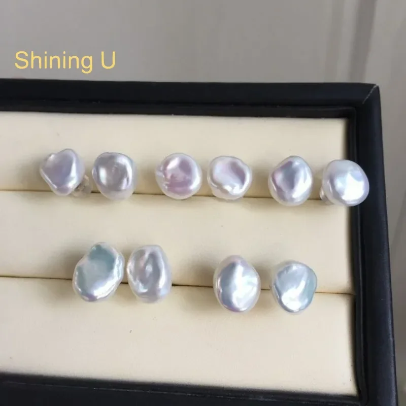 

Shining U S925 Silver Baroque Pearl Stud Earrings for Women Fine Jewelry Gift