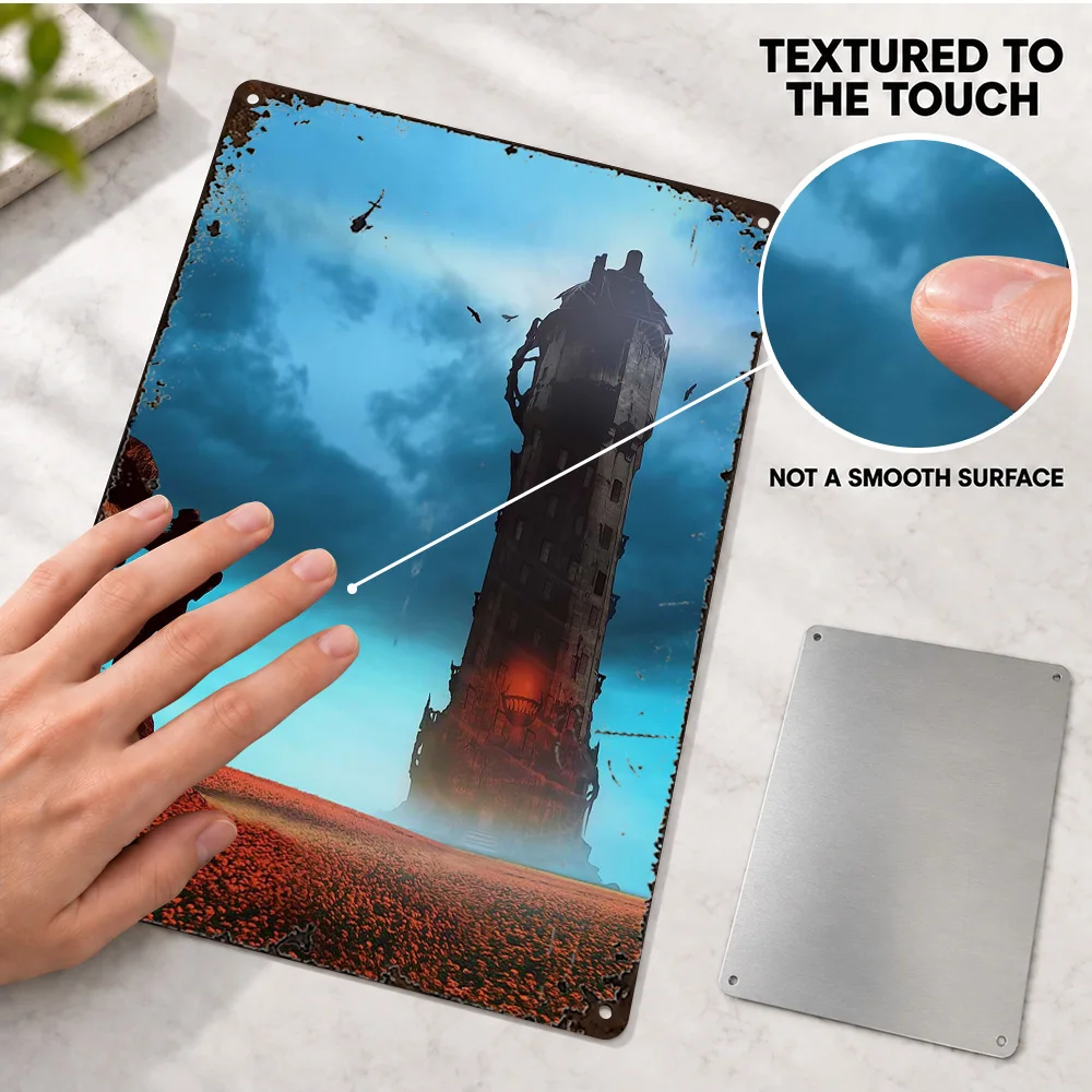 The Dark Tower And Roland Textured Metal Poster Customized Aluminum Sign Gothic Digital Illustration Wall Art For Gaming Room