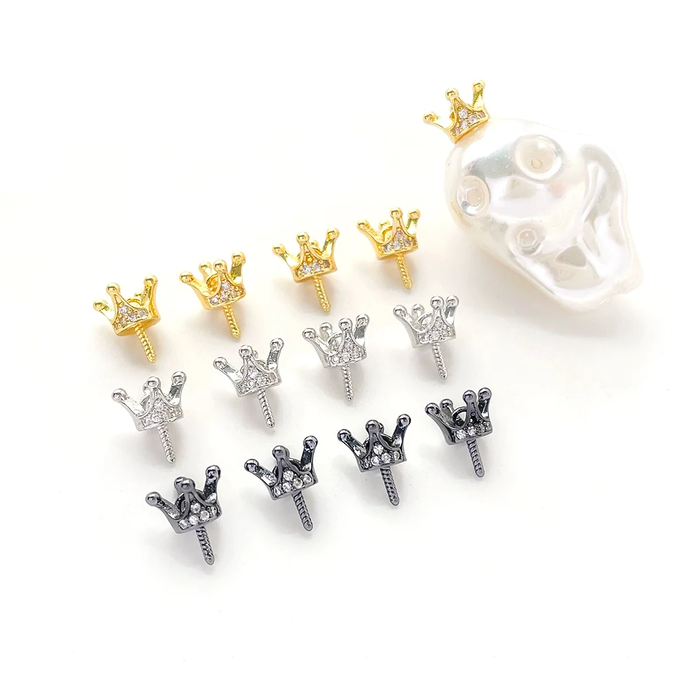 6 Pieces Brass Plated with Genuine Gold Zircon Inlay Concealer Crown Pendant DIY Jewelry Making Baroque Play Accessory Materials